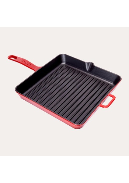 Döküm 25 cm Kare Izgara Tava Kırmızı