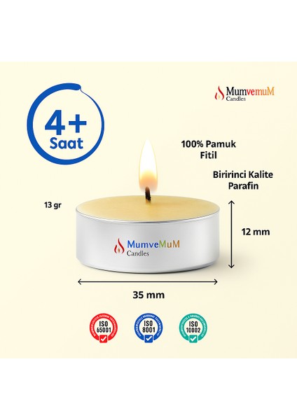10 Lu Papatya Kokulu Sarıtealight Mum