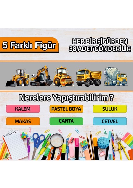Okul Etiketi Kişiye Özel Kalem Defter Etiketi Iş Makinaları 190 Adet fiyatları