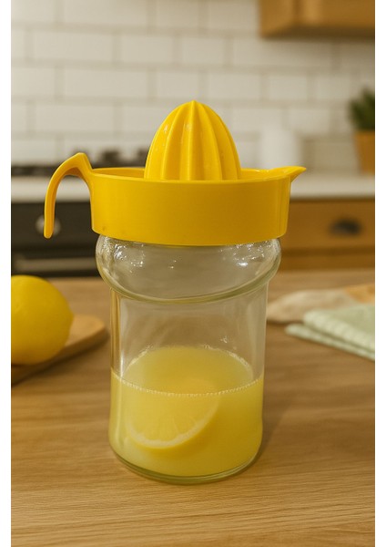 Sarı Cam Hazneli Sarı Renk Pratik Limon Narenciye Sıkacağı 400ML
