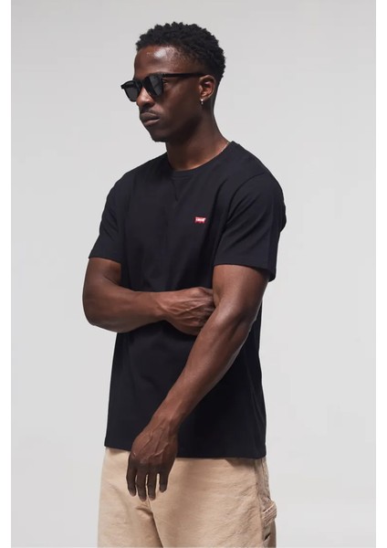 Erkek Arma Logo Bisiklet Yaka Siyah Basic T-Shirt- 56605-0075-76-77