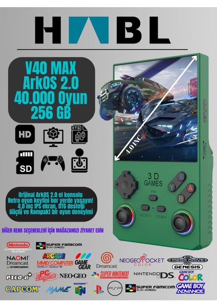Retro Arcade V40 Max Arkos 2.0 +40.000 Oyunlu El Konsolu 256 GB