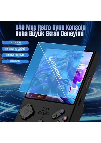 Retro Arcade V40 Max Arkos 2.0 +40.000 Oyunlu El Konsolu 256 GB modelleri