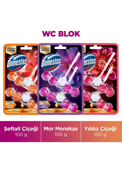 Aroma Lux Tuvalet Bloğu Şeftali Çiçeği 100G X1+ Yıldız Çiçeği 100G X1 + Mor Menekşe 100G X1