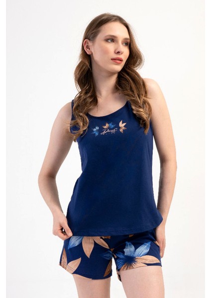 Pamuklu Kadın Genıs Askılı Şortlu Pijama Takım , 409053