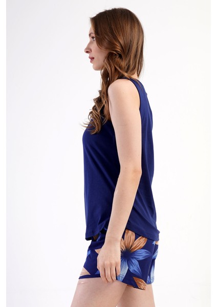 Pamuklu Kadın Genıs Askılı Şortlu Pijama Takım , 409053