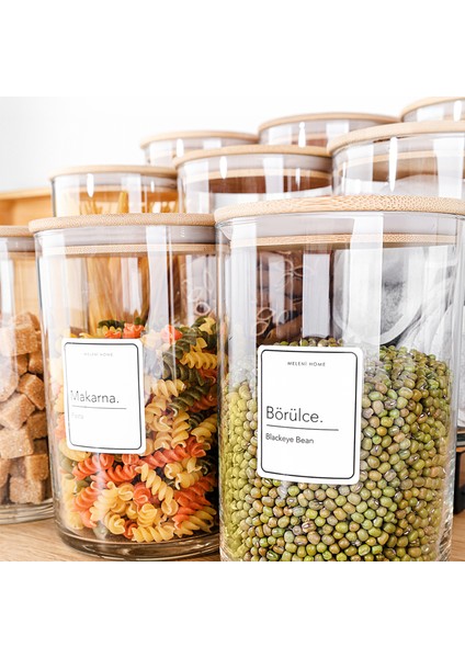 9'lu Bambu Kapak Cam Saklama Kabı - Etiketli Vakum Kapaklı Bakliyat Erzak Cam Kavanoz Seti 1050 ml fırsatları