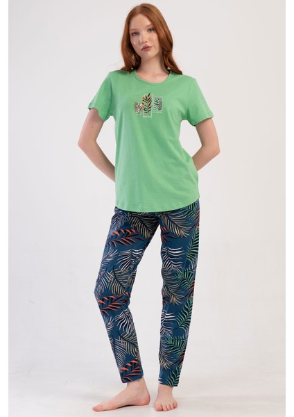 Pamuklu Kadın Büyük Beden Kısa Kol Pijama Takım , 409230