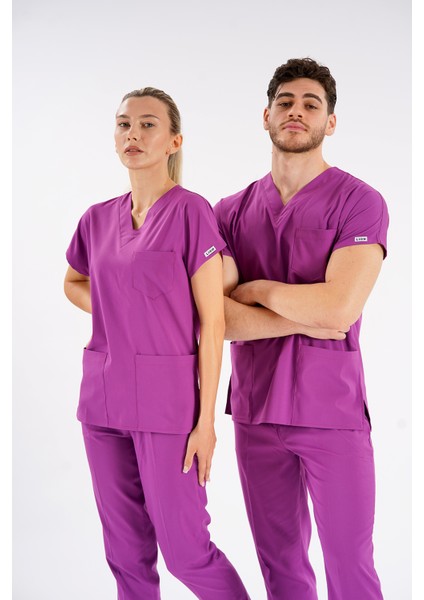 Menekşe Dr. Greys Modeli Likralı Hemşire Forması Yarasa Kol Doktor Scrubs Hastane Takımı fiyatları