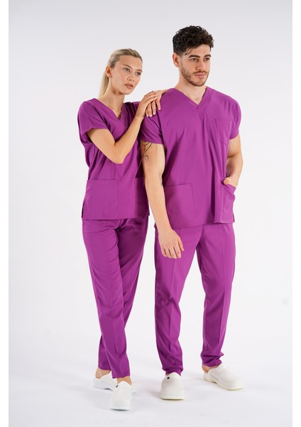 Menekşe Dr. Greys Modeli Likralı Hemşire Forması Yarasa Kol Doktor Scrubs Hastane Takımı modelleri