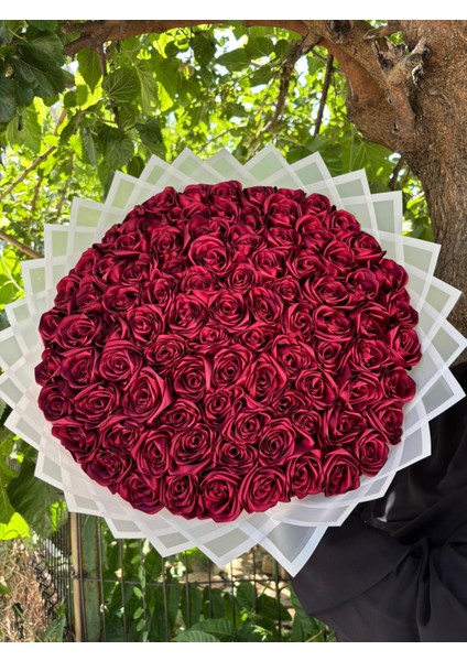 90 Lı Isteme Söz Nişan Solmayan Gül Buketi Bordo Dışı Beyaz