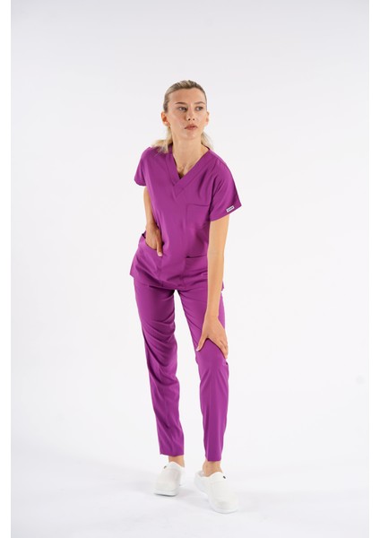 Menekşe Dr. Greys Modeli Likralı Hemşire Forması Yarasa Kol Doktor Scrubs Hastane Takımı indirimleri