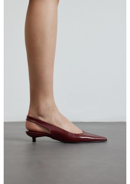 Bordo Cilt Sivri Burun Kadın Topuklu Ayakkabı
