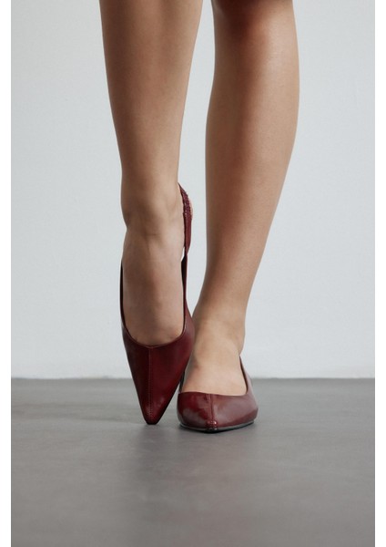 Bordo Cilt Sivri Burun Kadın Topuklu Ayakkabı