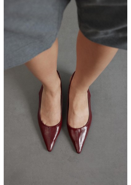 Bordo Cilt Sivri Burun Kadın Topuklu Ayakkabı