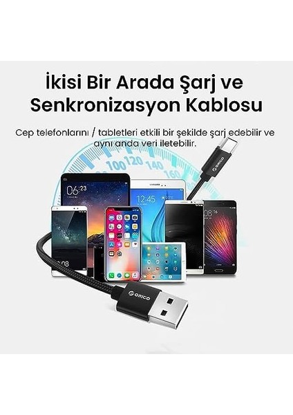 USB To Type-C 3A Örgülü Data ve Şarj Kablosu 1 Metre Siyah modelleri