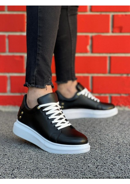 J047 Bağcıklı Ortopedik Taban Günlük Erkek Spor Sneaker Ayakkabı Bt Siyah