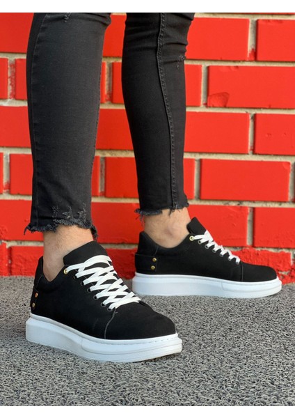 J047 Bağcıklı Ortopedik Taban Süet Günlük Erkek Spor Sneaker Ayakkabı Bt Siyah