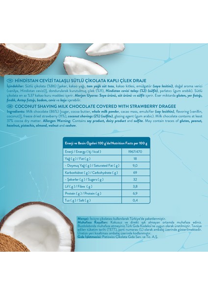 Sütlü Çikolatalı Hindistan Cevizli Çilek Draje, 50gr