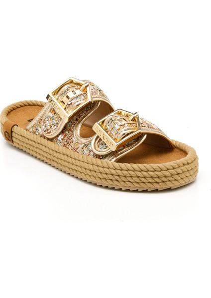 ATH12-10001 Bohonomad Athens Kadın Terlik Altın Şönil