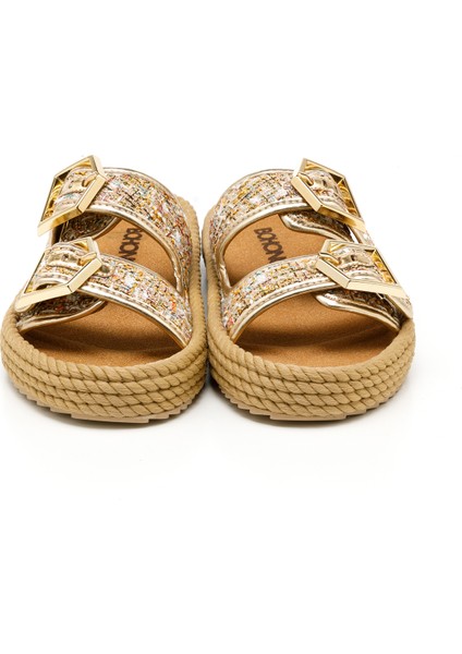 ATH12-10001 Bohonomad Athens Kadın Terlik Altın Şönil fiyatları