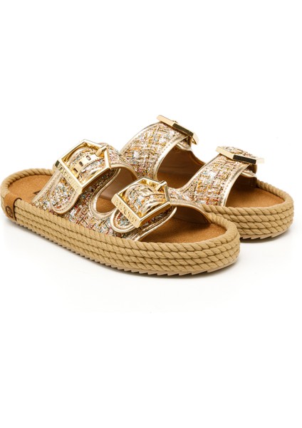 ATH12-10001 Bohonomad Athens Kadın Terlik Altın Şönil modelleri