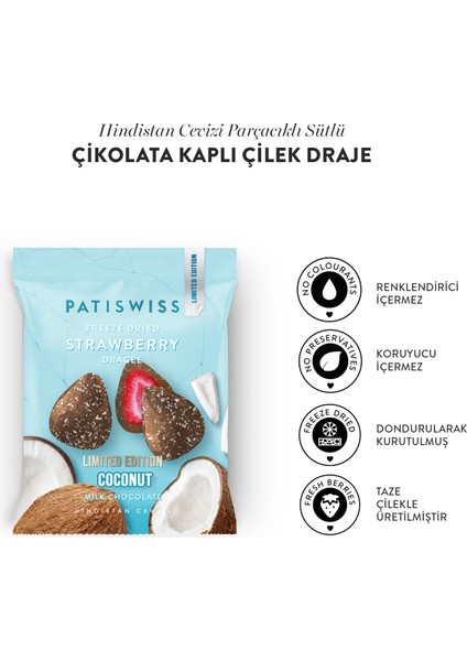 Sütlü Çikolatalı Hindistan Cevizli Çilek Draje 50g x 4 Adet fiyatları