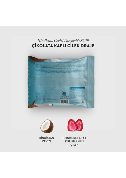 Sütlü Çikolatalı Hindistan Cevizli Çilek Draje 50g x 4 Adet fırsatları