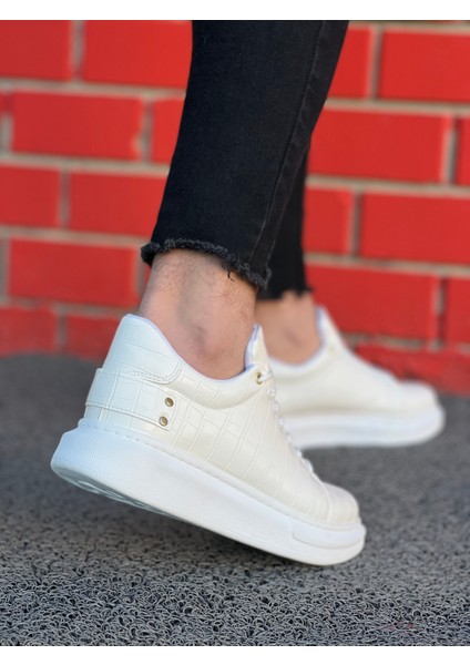 J047 Bağcıklı Ortopedik Taban Timsah Desenli Günlük Erkek Spor Sneaker Ayakkabı Bt Beyaz fiyatları