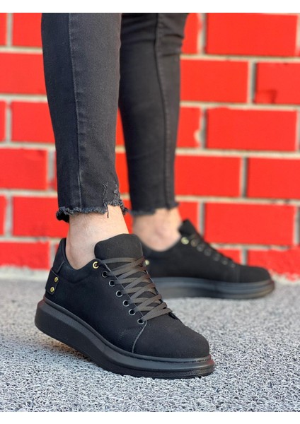 J047 Bağcıklı Ortopedik Taban Süet Günlük Erkek Spor Sneaker Ayakkabı St Siyah