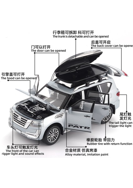1:32 Nissan Devriye Off Road Suv Alaşım Metal Pres Döküm Model Araç Geri Çekin Serisi Ses ve Işık Oyuncak Araba Için Erkek Hediye Doğum Günü (Yurt Dışından) modelleri