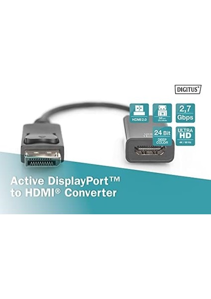 Aktif Displayport Adaptör Kablosu - Dp - HDMI Tip A - HDMI 2.0 - Ultrahd 4k/60Hz - 0.2m - Siyah fiyatları