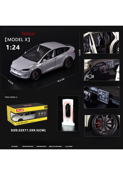 1:24 Tesla Model x Simülasyon Alaşım Araba Modeli Araç Ses ve Işık Geri Çekin Oyuncak Araba Çocuk Koleksiyonu Dekorasyon Hediye C292 (Yurt Dışından)