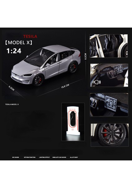 1:24 Tesla Model x Simülasyon Alaşım Araba Modeli Araç Ses ve Işık Geri Çekin Oyuncak Araba Çocuk Koleksiyonu Dekorasyon Hediye C292 (Yurt Dışından)