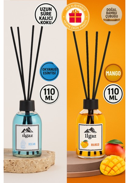2 x 1 Okyanus + Mango Oda Kokusu 110 ml Ocean + Mango Bambu Çubuklu Oda Ortam Kokusu