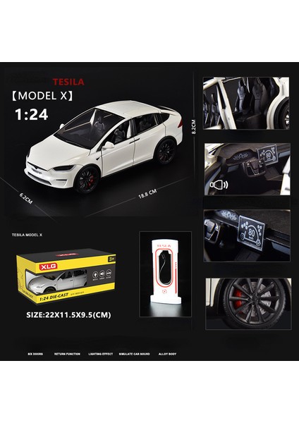 1:24 Tesla Model x Simülasyon Alaşım Araba Modeli Araç Ses ve Işık Geri Çekin Oyuncak Araba Çocuk Koleksiyonu Dekorasyon Hediye C292 (Yurt Dışından)