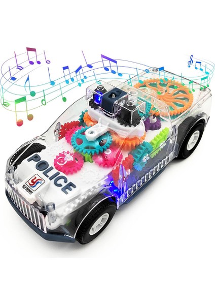 Light Up Şeffaf Dişliler Polis Arabası Oyuncak Çocuklar Için Yumru ve Git Oyuncak Araba Erkek Kız Için Eğitici Bebek Oyuncakları Araba Müzik LED Efektleri (Yurt Dışından)