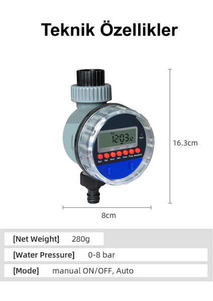 Bahçe Sulama Zamanlayıcısı Musluk ve Su Deposu Uyumlu Pilli Dijital Elektronik 1 Yıl Garanti