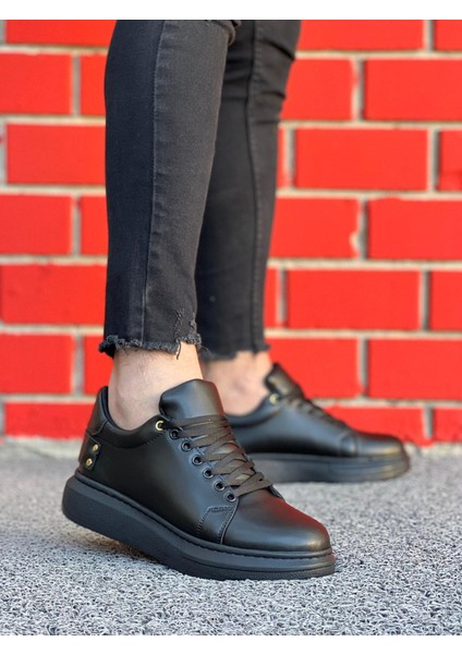 J047 Bağcıklı Ortopedik Taban Günlük Erkek Spor Sneaker Ayakkabı St Siyah