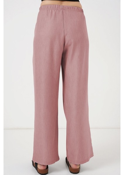 Geniş Paça Keten Pantolon 6735 - Pudra modelleri