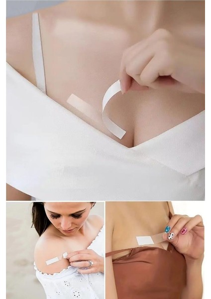 180 Adet Şeffaf Elbise Sabitleyici Dekolte Takı Kıyafet Sabitleme Bandı Kaydırmaz Çift Taraklı Bant