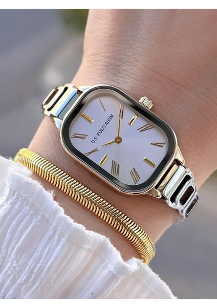 U.s.polo Assn Çelik Kordon 3 Atm Suya Dayanıklı Kadın Kol Saati+Bileklik Hediyeli USPA.2111.M04