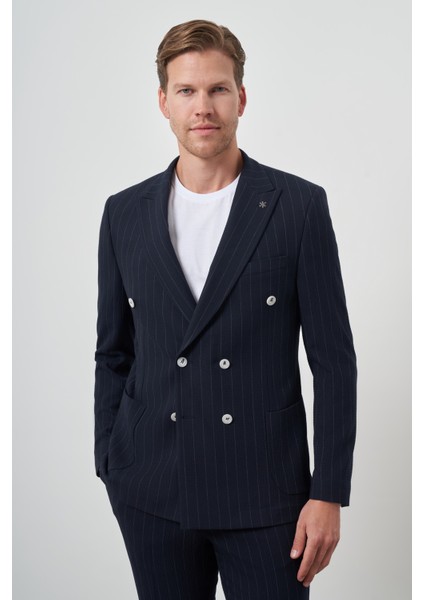 Erkek Lacivert Trend Kruvaze Slim Fit Sivri Yaka Takım Elbise fırsatları
