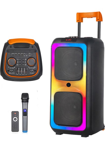 NDR-1097 | 2×8″ Woofer | Rgb LED Işık | Tekerlekli Taşınabilir Karaoke Parti Hoparlörü | Bluetooth V5.0 | Fm Radyo | Usb/sd Girişi | Tws Bağlantı