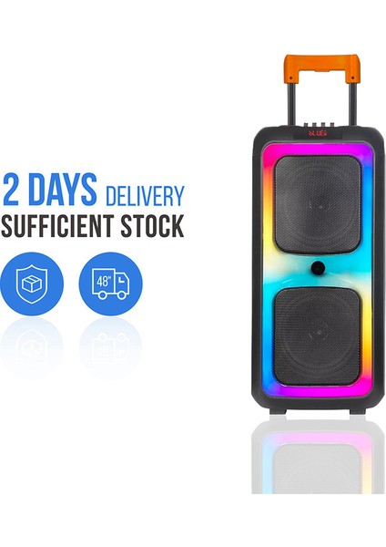 NDR-1097 | 2×8″ Woofer | Rgb LED Işık | Tekerlekli Taşınabilir Karaoke Parti Hoparlörü | Bluetooth V5.0 | Fm Radyo | Usb/sd Girişi | Tws Bağlantı