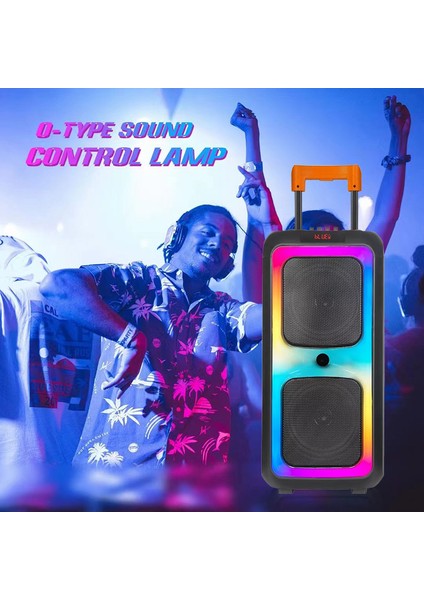 NDR-1097 | 2×8″ Woofer | Rgb LED Işık | Tekerlekli Taşınabilir Karaoke Parti Hoparlörü | Bluetooth V5.0 | Fm Radyo | Usb/sd Girişi | Tws Bağlantı