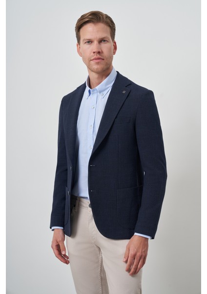 Erkek Lacivert Dokuma Slim Fit Mono Yaka Ceket fırsatları