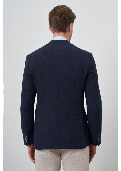 Erkek Lacivert Dokuma Slim Fit Mono Yaka Ceket indirimleri