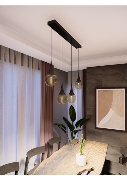 Opya 4’lü Camlı Metal Sıralı Sarkıt Avize – Modern Stil, E27 Duy ile Uyumlu modelleri