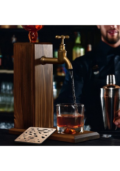 Ahşap Gövdeli Retro Musluklu Alkol Içecek Dağıtıcı | Bar Aksesuarı | Erkeklere Hediye | Babayahediye